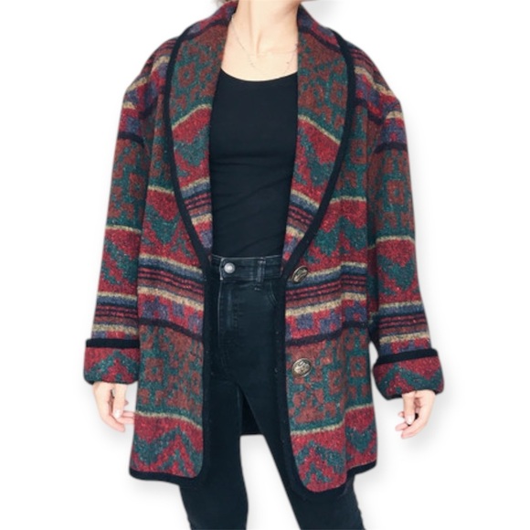 JOFELD Vintage Aztec Southwest Navajo Blanket Jacket Andover Fabric Wool Blend M - Picture 1 of 12